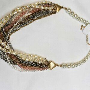Vintage Multi Strand Pearl & Chain Necklace 50 cm European Statement